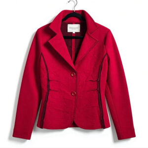 Marisa & Marie Red Wool-Blend Blazer w/ Notched Lapel and Structured Silhouette